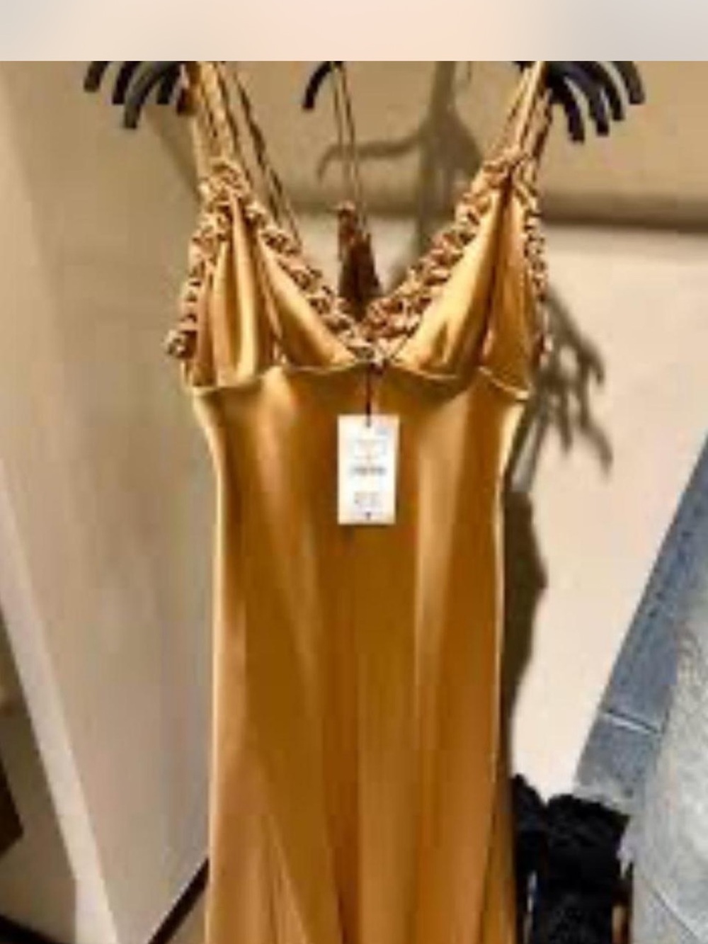Zara Satin Ruffle V‑Neck Slip Dress in Golden Yellow - Picture 4 of 6